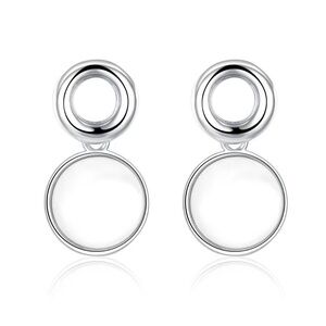 Silver-Tone Geometric Circle Drop Earrings – Modern Minimalist Statement Jewelry